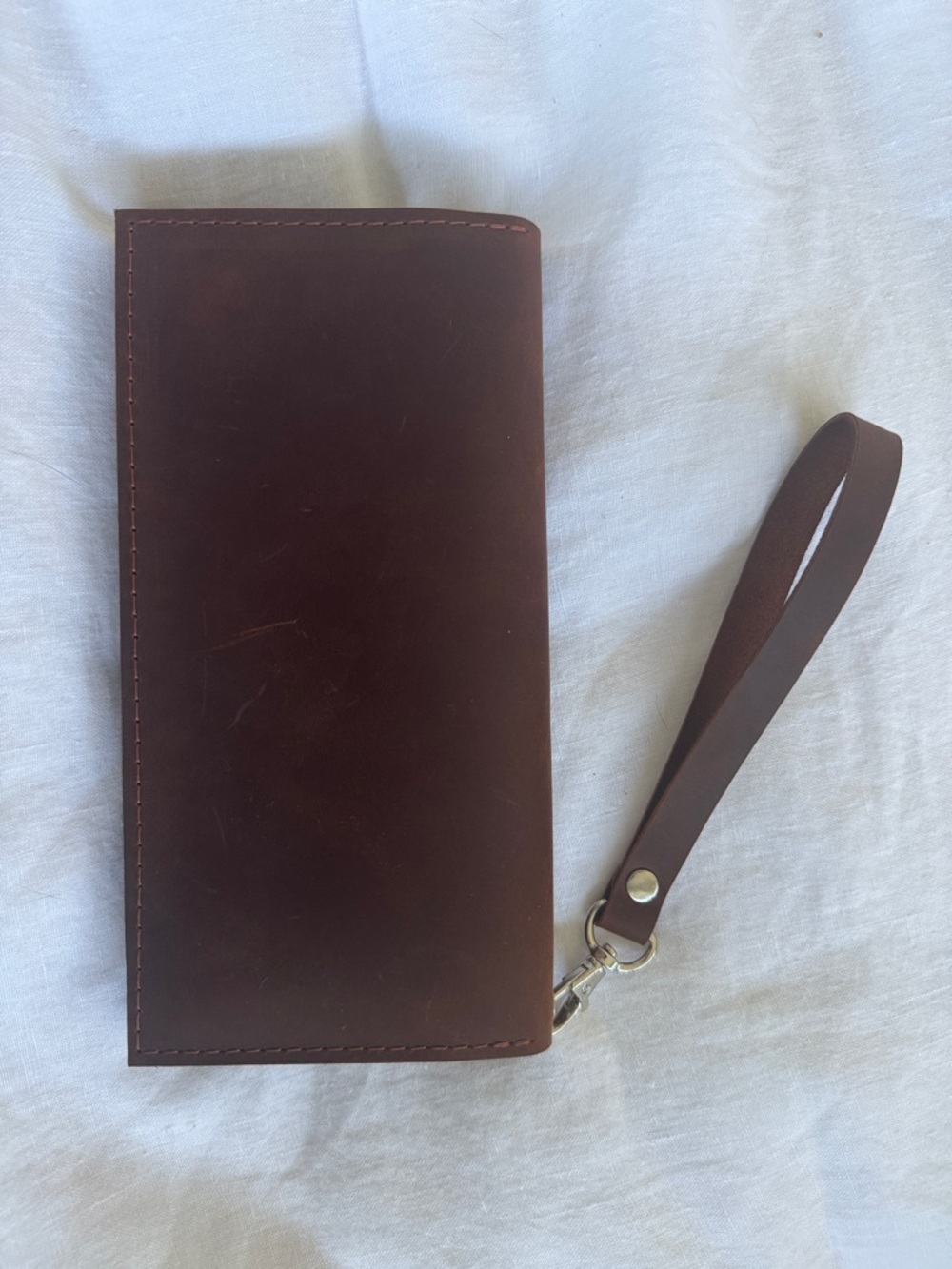 Dark Brown Leather Clutch with Wrist Strap